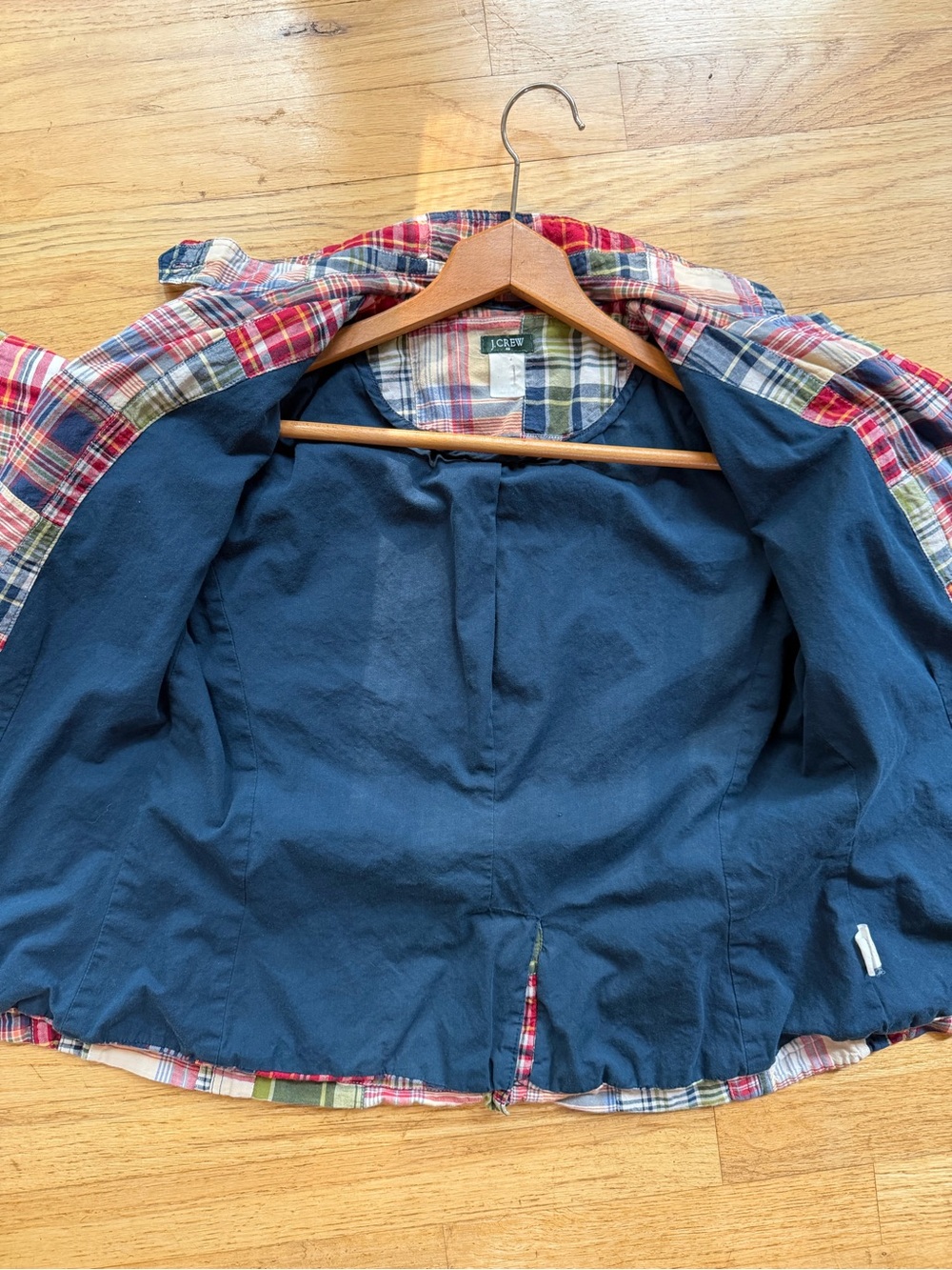 Vintage J. Crew Patchwork Plaid Blazer in Red, Navy & Green - Picture 13 of 13